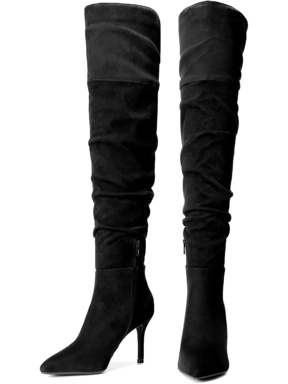 Women's Black Faux Suede Thigh High Pointed Toe Stiletto Sexy Over The Knee Boot